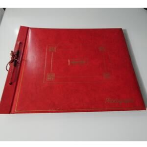 Vintage Photograph Scrapbook Red with Black Pages Rope Binded Gold Trim
